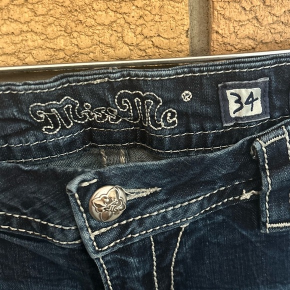 MISS ME Jeans Womens Size 34x31 Mid-Rise Easy Boot Cut Blue Denim Embellished - Picture 2 of 5